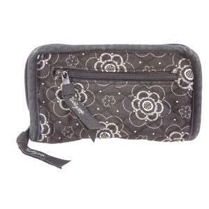 Thirty-One Women's Zip Around‎ Wallet Black White Floral Cotton